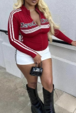 White Casual Outing Sportwear Letters Print Zipper Collar Long Sleeve Crop Jackets