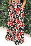 White Casual Bobo Print Pocket Loose High Waist Vacation Wide Leg Pants
