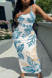 Light Pink Floral Print Sleeveless Backless Spaghetti Strap Casual Outing Vacation Bodycon Cami Maxi Dress