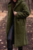 Brown Street Pocket Hooded Collar Long Sleeve Fall Winter Longline Woolen Coat