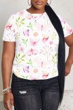 Multicolor Casual Outing Butterfly Print O Neck Short Sleeve Oversize T-Shirts