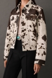 Multicolor Cow Print Turndown Collar Long Sleeve Button-Up Front Fall Winter Jacket