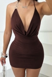 Black Sleeveless Backless Spaghetti Strap Wrapped Skirt Night Club Bodycon Halter Mini Dresses