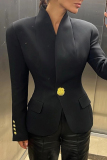 Black Formal Office Casual Buttons V Neck Long Sleeve Blazer Jackets
