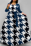 Orange Geometric Print Deep V Neck 3/4 Sleeve Strap Design Belted Floor Length Plus Size Vacation Loose A Line Maxi Dress