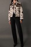 Multicolor Cow Print Turndown Collar Long Sleeve Button-Up Front Fall Winter Jacket