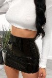 Black Casual Outing Skinny High Waist PU Leather Mini Skirts