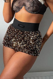 Pink Casual Skinny High Waist Night Club High-Waisted Sequin Shorts