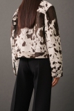 Multicolor Cow Print Turndown Collar Long Sleeve Button-Up Front Fall Winter Jacket