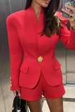Black Formal Office Casual Buttons V Neck Long Sleeve Blazer Jackets
