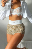 Pink Casual Skinny High Waist Night Club High-Waisted Sequin Shorts