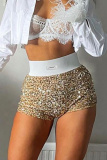 Pink Casual Skinny High Waist Night Club High-Waisted Sequin Shorts