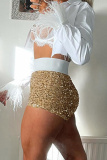 Pink Casual Skinny High Waist Night Club High-Waisted Sequin Shorts