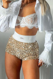 Pink Casual Skinny High Waist Night Club High-Waisted Sequin Shorts