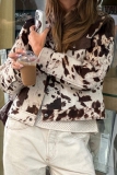 Multicolor Cow Print Turndown Collar Long Sleeve Button-Up Front Fall Winter Jacket