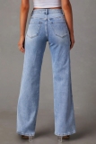 Blue Casual High Waist Distressed Straight Leg Denim Jeans
