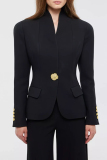 Black Formal Office Casual Buttons V Neck Long Sleeve Blazer Jackets