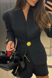 Black Formal Office Casual Buttons V Neck Long Sleeve Blazer Jackets
