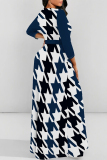 Orange Geometric Print Deep V Neck 3/4 Sleeve Strap Design Belted Floor Length Plus Size Vacation Loose A Line Maxi Dress