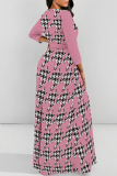 Orange Geometric Print Deep V Neck 3/4 Sleeve Strap Design Belted Floor Length Plus Size Vacation Loose A Line Maxi Dress