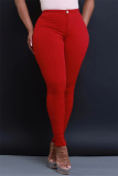 Red Casual Pockets High Waist Pencil Skinny Jeans