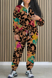 Light Blue Graphics Print Long Sleeve Zip-Collar Sweatshirt and Pant Sportwear Casual Plus Size Two Pieces Jogger Sets