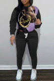 Orange African Girl Print Long Sleeve Hooded Sweatshirt and Skinny Pants Casual Sportwear Matching Sweatsuit set