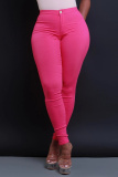 Red Casual Pockets High Waist Pencil Skinny Jeans