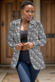 Brown Formal Office Casual Graphics Print Cardigan Turn-back Collar Long Sleeve Blazer Jackets