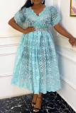 Light Green V Neck Short Sleeve Floral Lace Midi Dress and Black Cami Dress Plus Size Two Pieces Dress