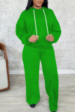 Green Long Sleeve Hooded Sweatshirt and Skinny Pant Casual Sportwear 2 Piece Sweatsuit