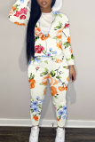 Apricot Floral Print Long Sleeve Hooded Sweatshirt and Pant Casual Sportwear Plus Size Two Pieces Matching Sweatsuit Set