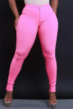 Red Casual Pockets High Waist Pencil Skinny Jeans