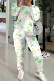 Multicolor Floral Print O Neck Long Sleeve Sweatshirt And Pants Sportwear Casual Two Pieces Jogger Sets
