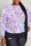 Purple Casual Floral Print O Neck Long Sleeve Plus Size Fall Winter Sweatshirt