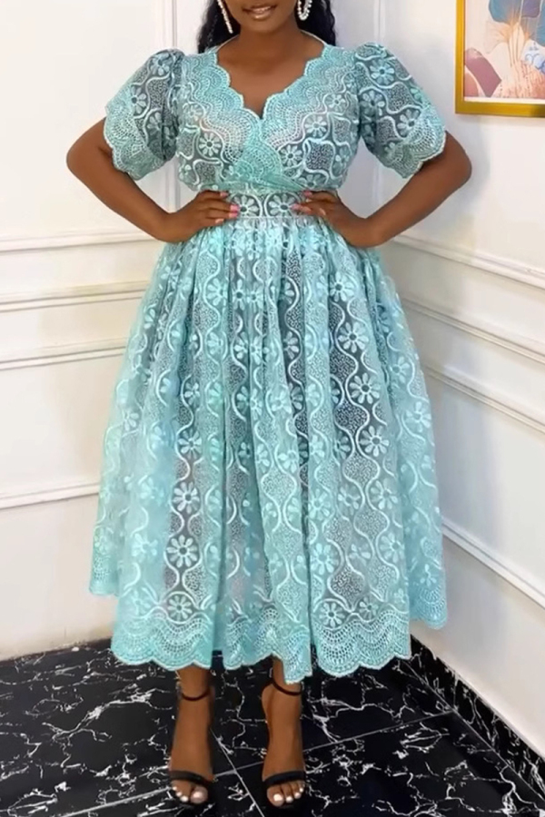 Light Green V Neck Short Sleeve Floral Lace Midi Dress and Black Cami Dress Plus Size Two Pieces Dress