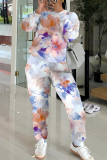 Multicolor Floral Print O Neck Long Sleeve Sweatshirt And Pants Sportwear Casual Two Pieces Jogger Sets
