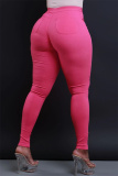Red Casual Pockets High Waist Pencil Skinny Jeans