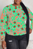 Purple Casual Floral Print O Neck Long Sleeve Plus Size Fall Winter Sweatshirt