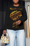 Dark Brown Casual Figure Print O Neck Long Sleeve Fall Winter Sweatshirt