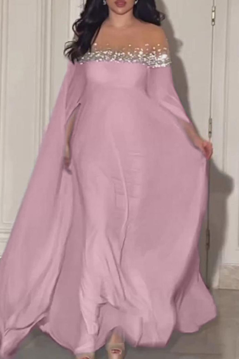 Off-the-Shoulder Beaded  Sheer Top Slim Fit Long Gown with Thigh Slit Royal Blue