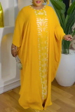 Yellow African Print O Neck Bat-wing Sleeve Casual Wear Loose Kaftan Maxi Dress With Tank Dress Two Pieces Dress Sets