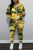 Light Green Graphics Print Long Sleeve Hooded Sweatshirt and Skinny Pant Casual Sportwear 2 Piece Sweatsuit