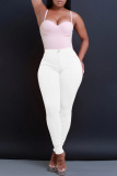 Red Casual Pockets High Waist Pencil Skinny Jeans