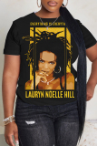 Black Casual African Girl Print O Neck Short Sleeve Oversize Graphics T-Shirts
