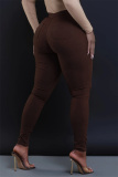 Red Casual Pockets High Waist Pencil Skinny Jeans