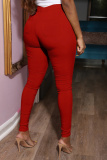 Red Casual Pockets High Waist Pencil Skinny Jeans