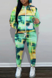 Red Graphics Print Long Sleeve Hooded Sweatshirt and Skinny Pant Casual Sportwear 2 Piece Sweatsuit