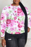 Purple Casual Floral Print O Neck Long Sleeve Plus Size Fall Winter Sweatshirt