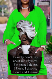 White African Letter Print V Neck Long Sleeve Plus Size Loose Pockets Casual Outing Midi T-Shirt Dress